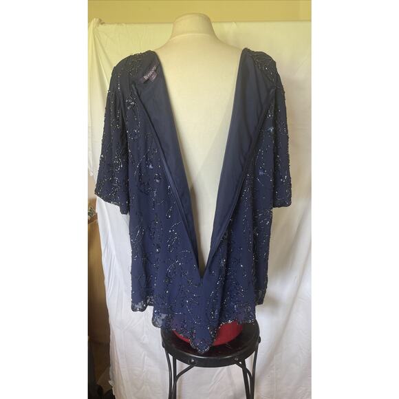 Roamans 1X Royal Navy Blue Intricate Bead & Sequin Short Sleeve Dressy Lined EUC - Picture 7 of 15